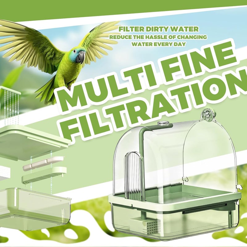 DINTSTYLE Parrot Bathtub, Bird Shower Bath, Hanging Bird Bath for Cage, Automatic Bird Bath Shower for Cage, Indoor Cage Accessories for Parakeets, Budgies, Cockatiels, Conure, Lovebird, Green A - Image 3